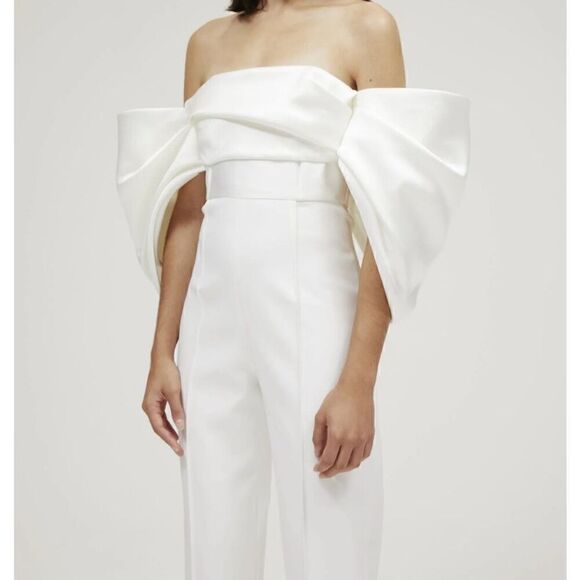 Solace London Womens Polyester Kasey Off The Shoulder Jumpsuit Cream Size 4 - Picture 8 of 16